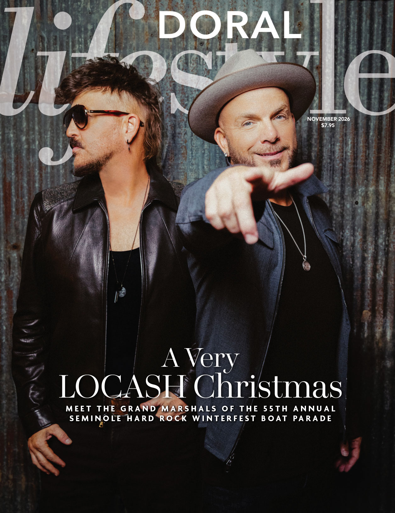 The November 2026 cover of Doral Lifestyle magazine featuring country music duo LOCASH with the headline “A Very LOCASH Christmas.” Lifestyle